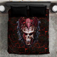 Draconic skull bedding set with black-red fiery skull graphic and dark emblem flames