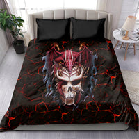 Red and black draconic skull bedding set with horned skull center and flame cracks