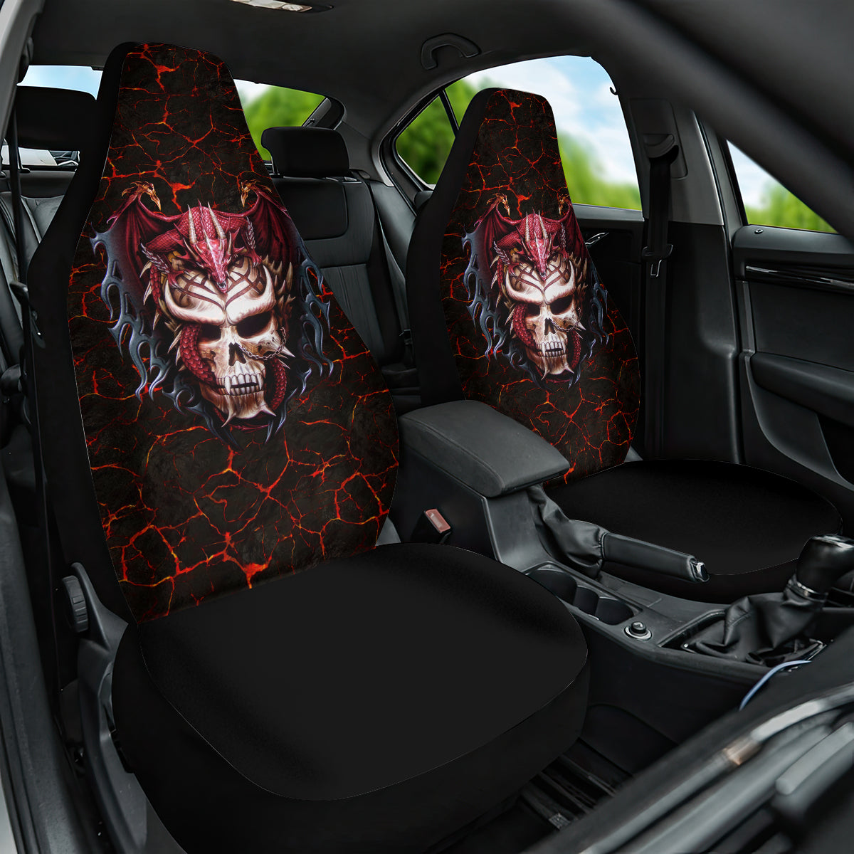 Infernal Draconic Skull Car Seat Cover Embracing the Fiery Soul - Wonder Print Shop