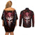 Infernal Draconic Skull Couples Matching Off Shoulder Short Dress and Long Sleeve Button Shirts Embracing the Fiery Soul - Wonder Print Shop