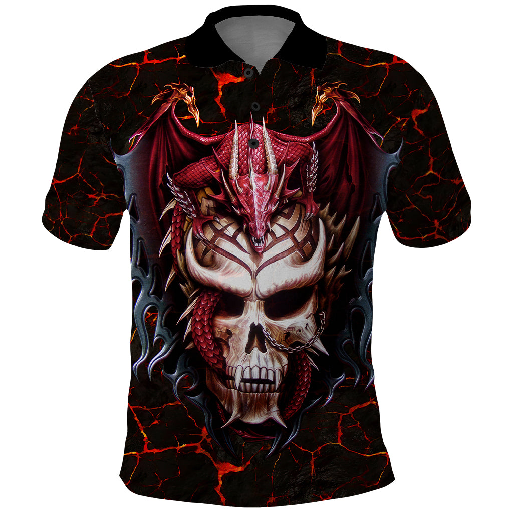 Infernal Draconic Skull Polo Shirt Embracing the Fiery Soul - Wonder Print Shop