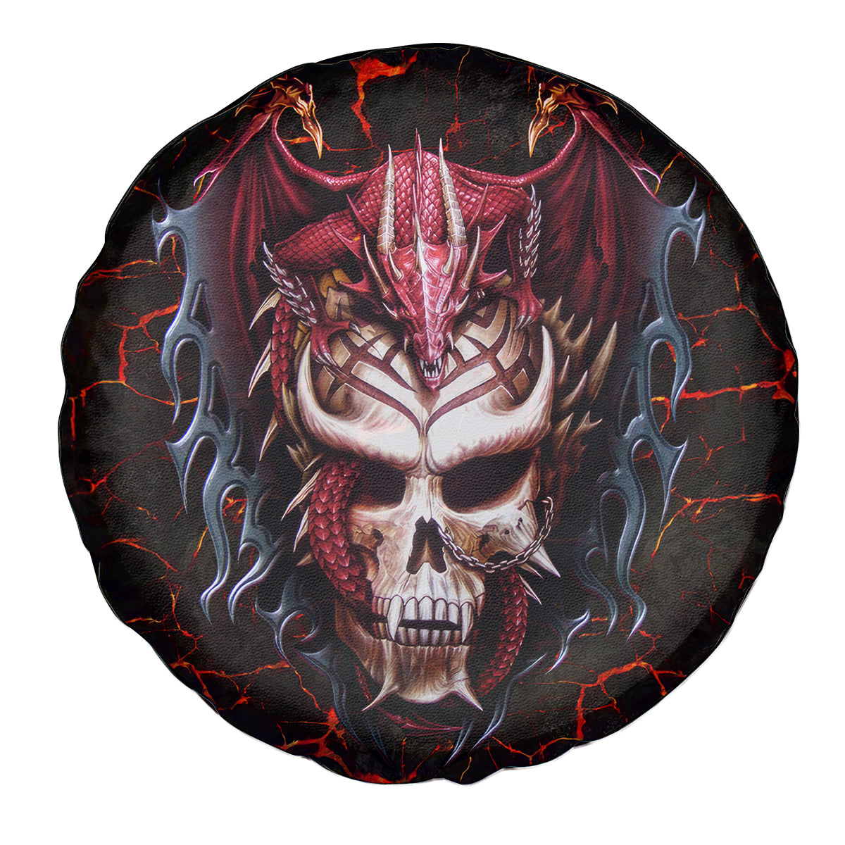 Infernal Draconic Skull Spare Tire Cover Embracing the Fiery Soul - Wonder Print Shop