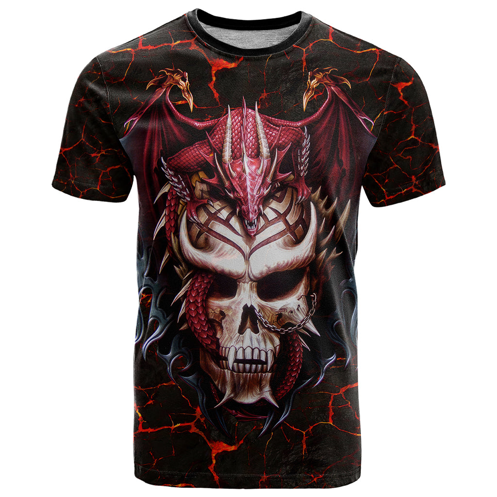 Infernal Draconic Skull T Shirt Embracing the Fiery Soul DT01