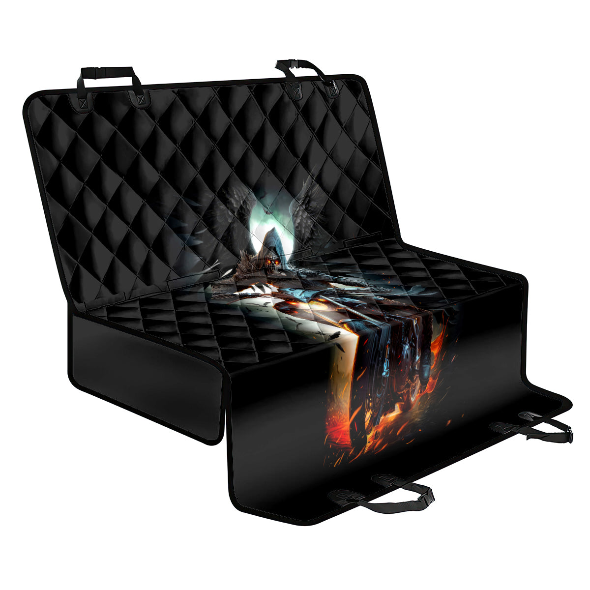 Flaming Skull Back Car Seat Cover Celestial Riders with Angel Wings - Wonder Print Shop