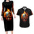 Flaming Skull Couples Matching Long Sleeve Bodycon Dress and Hawaiian Shirt Celestial Riders with Angel Wings - Wonder Print Shop