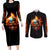 Flaming Skull Couples Matching Long Sleeve Bodycon Dress and Long Sleeve Button Shirts Celestial Riders with Angel Wings - Wonder Print Shop