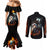 Flaming Skull Couples Matching Mermaid Dress and Long Sleeve Button Shirts Celestial Riders with Angel Wings DT01