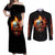 Flaming Skull Couples Matching Off Shoulder Maxi Dress and Long Sleeve Button Shirts Celestial Riders with Angel Wings - Wonder Print Shop