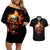 Flaming Skull Couples Matching Off Shoulder Short Dress and Hawaiian Shirt Celestial Riders with Angel Wings - Wonder Print Shop