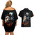 Flaming Skull Couples Matching Off Shoulder Short Dress and Hawaiian Shirt Celestial Riders with Angel Wings - Wonder Print Shop