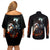 Flaming Skull Couples Matching Off Shoulder Short Dress and Long Sleeve Button Shirts Celestial Riders with Angel Wings - Wonder Print Shop