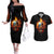 Flaming Skull Couples Matching Off The Shoulder Long Sleeve Dress and Hawaiian Shirt Celestial Riders with Angel Wings - Wonder Print Shop