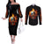 Flaming Skull Couples Matching Off The Shoulder Long Sleeve Dress and Long Sleeve Button Shirts Celestial Riders with Angel Wings DT01