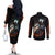 Flaming Skull Couples Matching Off The Shoulder Long Sleeve Dress and Long Sleeve Button Shirts Celestial Riders with Angel Wings DT01