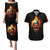 Flaming Skull Couples Matching Puletasi Dress and Hawaiian Shirt Celestial Riders with Angel Wings - Wonder Print Shop