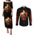 Flaming Skull Couples Matching Puletasi Dress and Long Sleeve Button Shirts Celestial Riders with Angel Wings - Wonder Print Shop