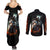 Flaming Skull Couples Matching Summer Maxi Dress and Long Sleeve Button Shirts Celestial Riders with Angel Wings - Wonder Print Shop