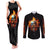 Flaming Skull Couples Matching Tank Maxi Dress and Long Sleeve Button Shirts Celestial Riders with Angel Wings - Wonder Print Shop