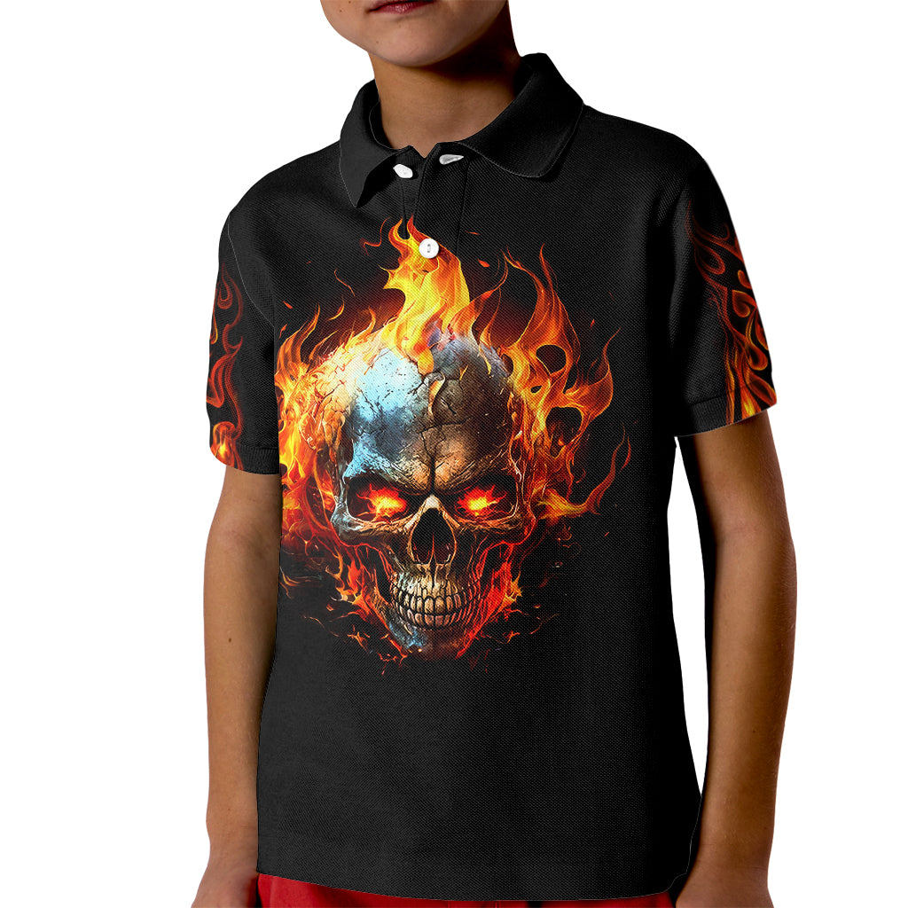 Flaming Skull Kid Polo Shirt Celestial Riders with Angel Wings - Wonder Print Shop