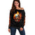 Flaming Skull Off Shoulder Sweater Celestial Riders with Angel Wings - Wonder Print Shop