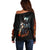 Flaming Skull Off Shoulder Sweater Celestial Riders with Angel Wings - Wonder Print Shop