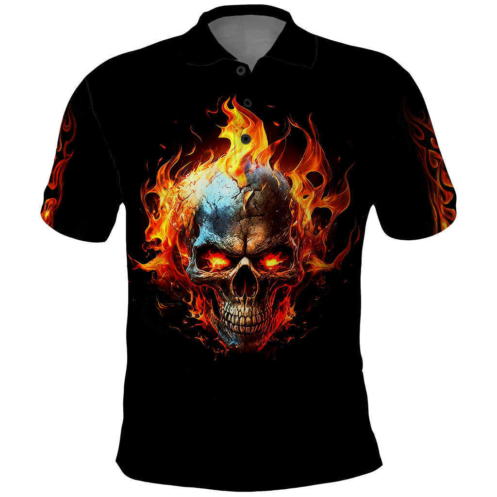 Flaming Skull Polo Shirt Celestial Riders with Angel Wings - Wonder Print Shop