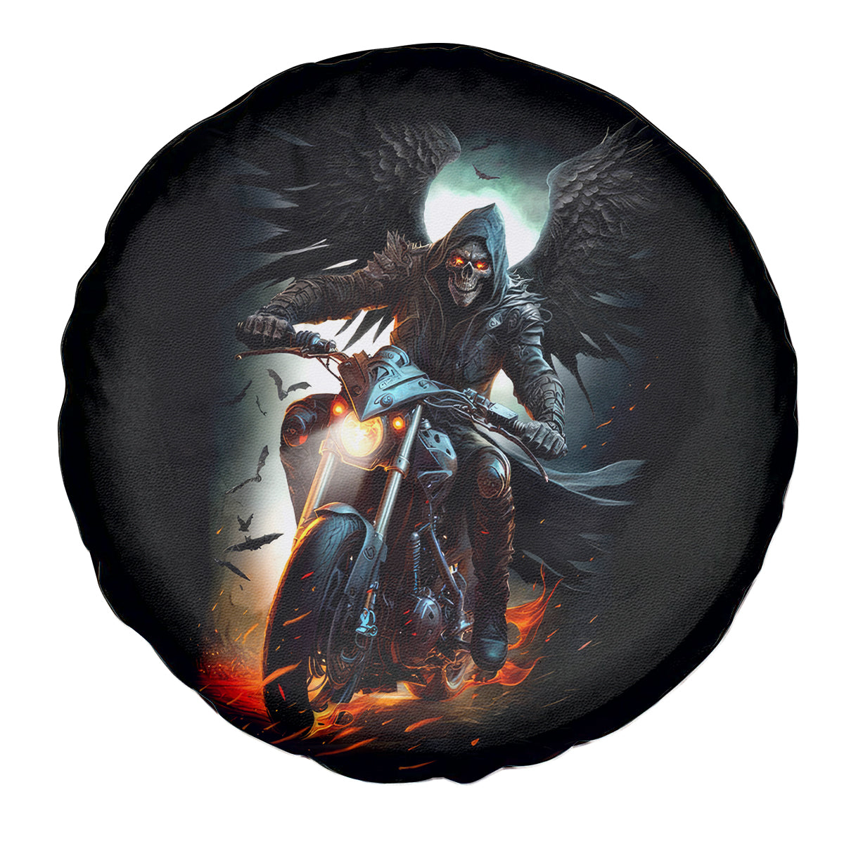 Flaming Skull Spare Tire Cover Celestial Riders with Angel Wings - Wonder Print Shop