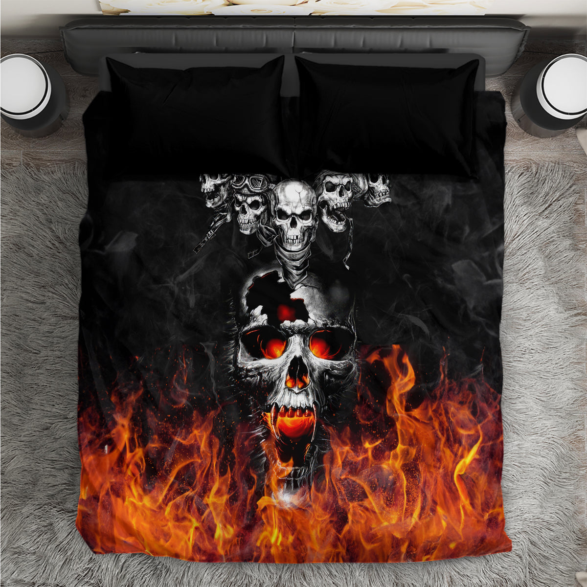 Flaming Skull Hoodie Bedding Set Spectral Pyre - Wonder Print Shop