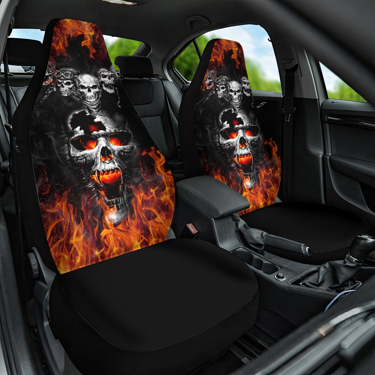 Flaming Skull Hoodie Car Seat Cover Spectral Pyre - Wonder Print Shop