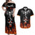 Flaming Skull Hoodie Couples Matching Off Shoulder Maxi Dress and Hawaiian Shirt Spectral Pyre - Wonder Print Shop