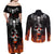 Flaming Skull Hoodie Couples Matching Off Shoulder Maxi Dress and Long Sleeve Button Shirts Spectral Pyre - Wonder Print Shop