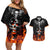 Flaming Skull Hoodie Couples Matching Off Shoulder Short Dress and Hawaiian Shirt Spectral Pyre - Wonder Print Shop