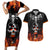 Flaming Skull Hoodie Couples Matching Short Sleeve Bodycon Dress and Hawaiian Shirt Spectral Pyre - Wonder Print Shop