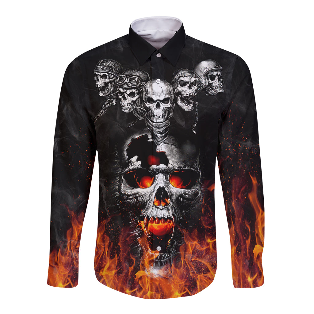 Flaming Skull Hoodie Long Sleeve Button Shirt Spectral Pyre - Wonder Print Shop