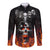 Flaming Skull Hoodie Long Sleeve Button Shirt Spectral Pyre - Wonder Print Shop