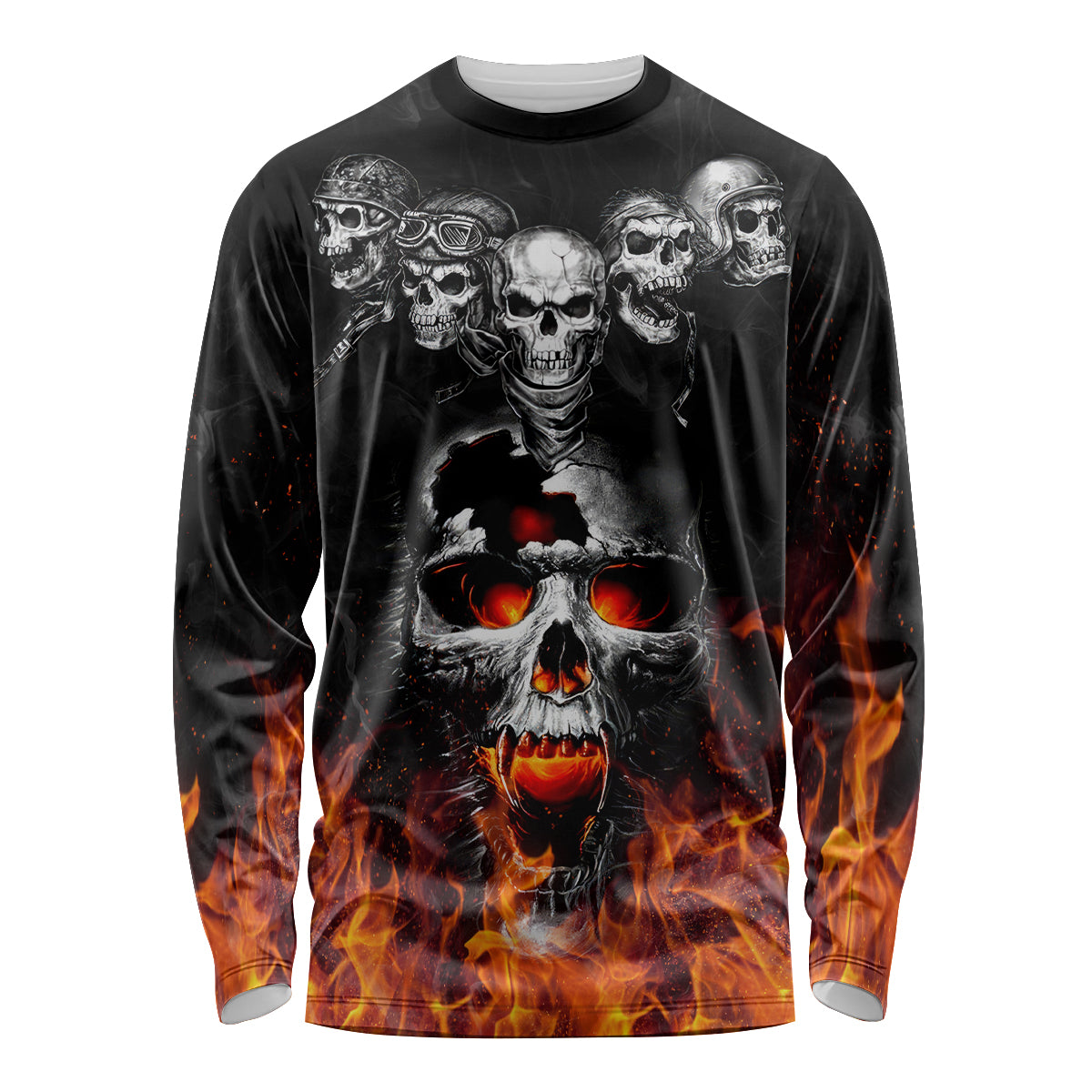 Flaming Skull Hoodie Long Sleeve Shirt Spectral Pyre - Wonder Print Shop