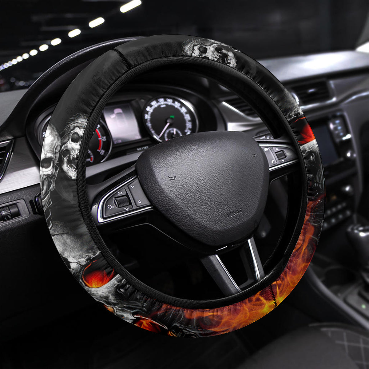 Flaming Skull Hoodie Steering Wheel Cover Spectral Pyre