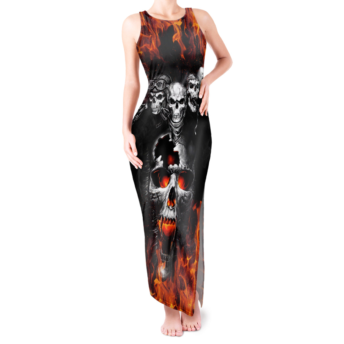 Flaming Skull Hoodie Tank Maxi Dress Spectral Pyre DT01