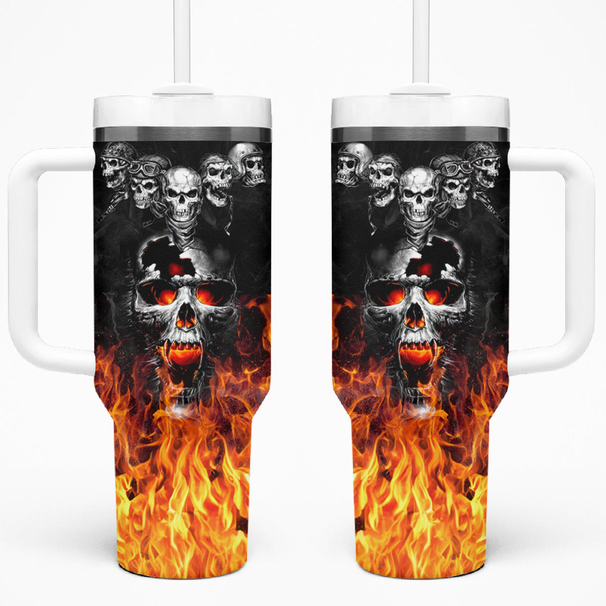 Flaming Skull Hoodie Tumbler With Handle Spectral Pyre