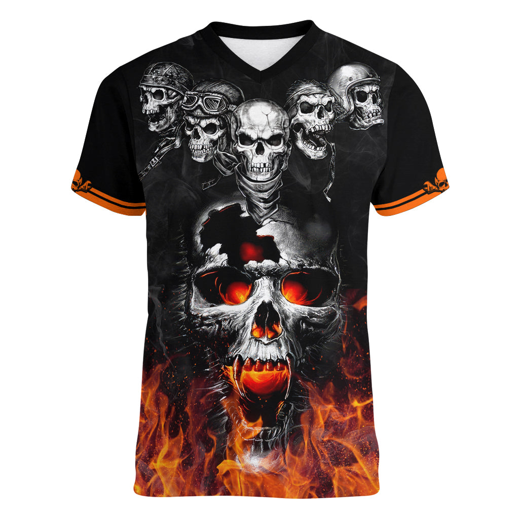 Flaming Skull Hoodie Women V Neck T Shirt Spectral Pyre DT01