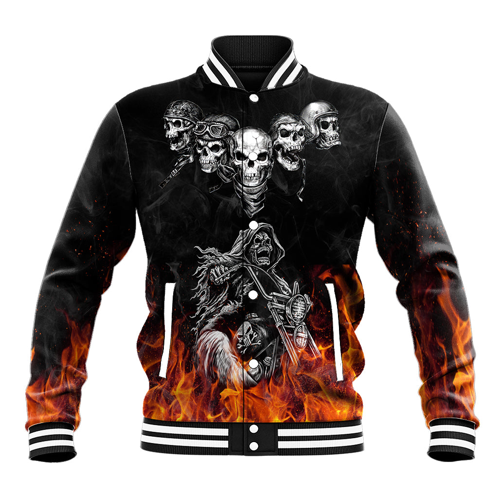 Skull Baseball Jacket Five Skull With Motocycle - Wonder Print Shop