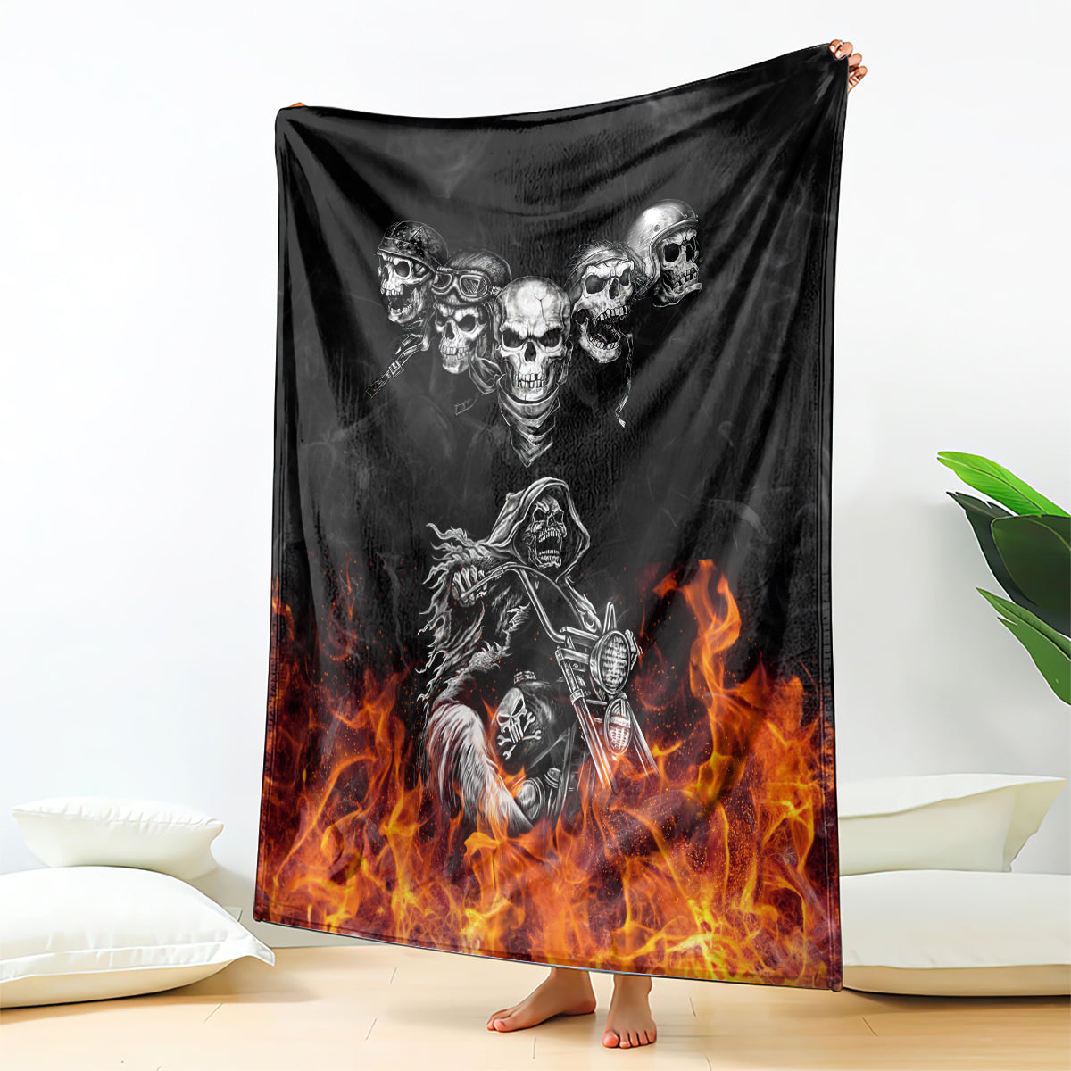 skull-blanket-five-skull-with-motocycle