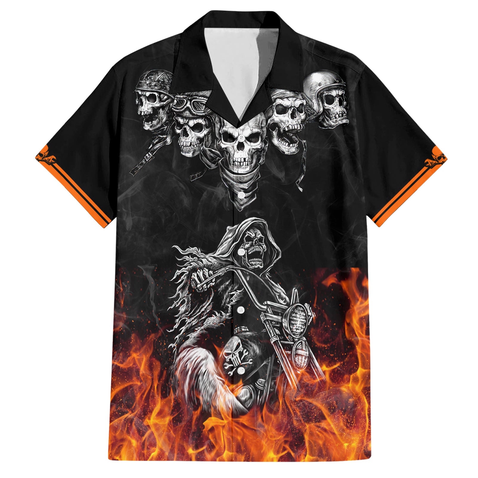 Skull Hawaiian Shirt Five Skull With Motocycle - Wonder Print Shop