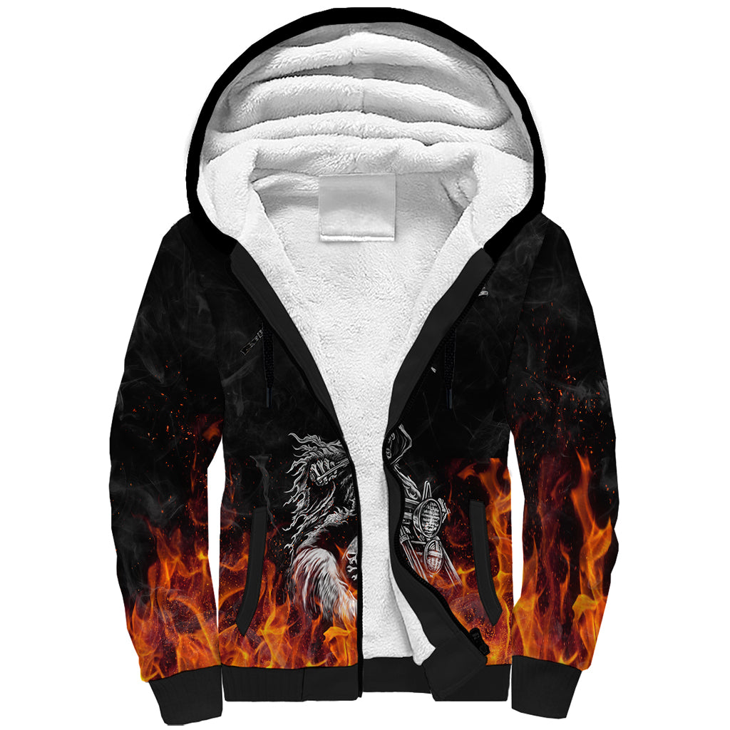 Skull Sherpa Hoodie Five Skull With Motocycle DT01