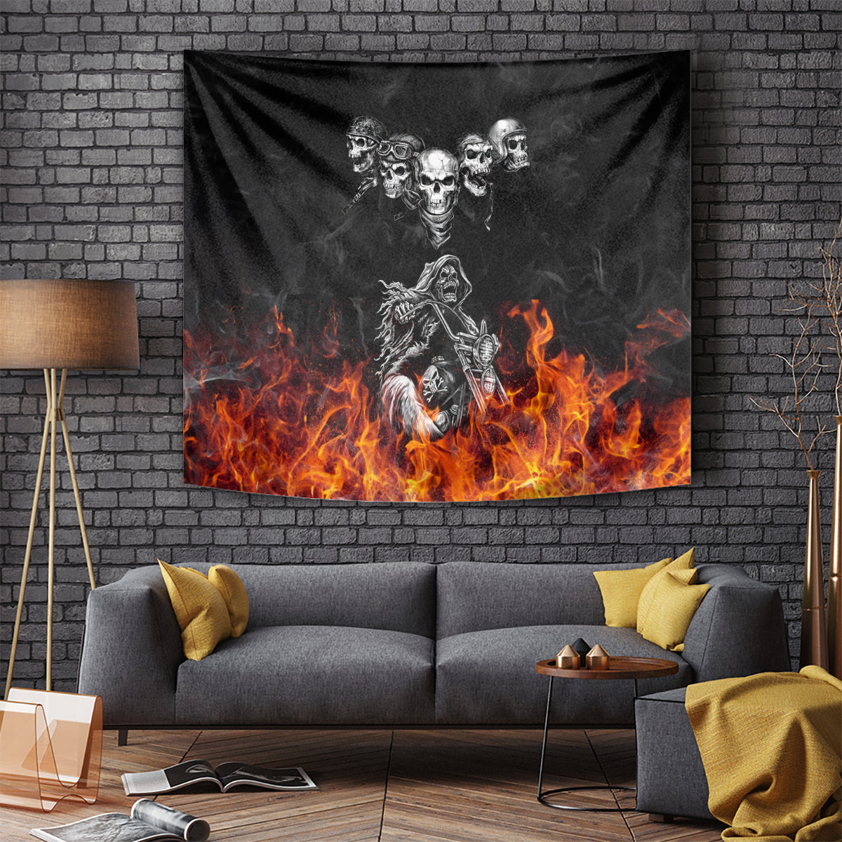 skull-tapestry-five-skull-with-motocycle