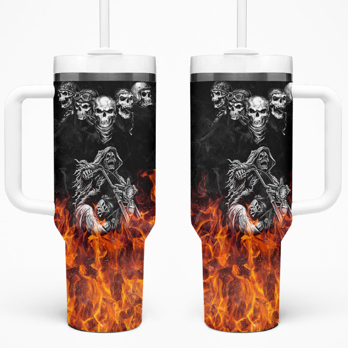 Skull Tumbler With Handle Five Skull With Motocycle