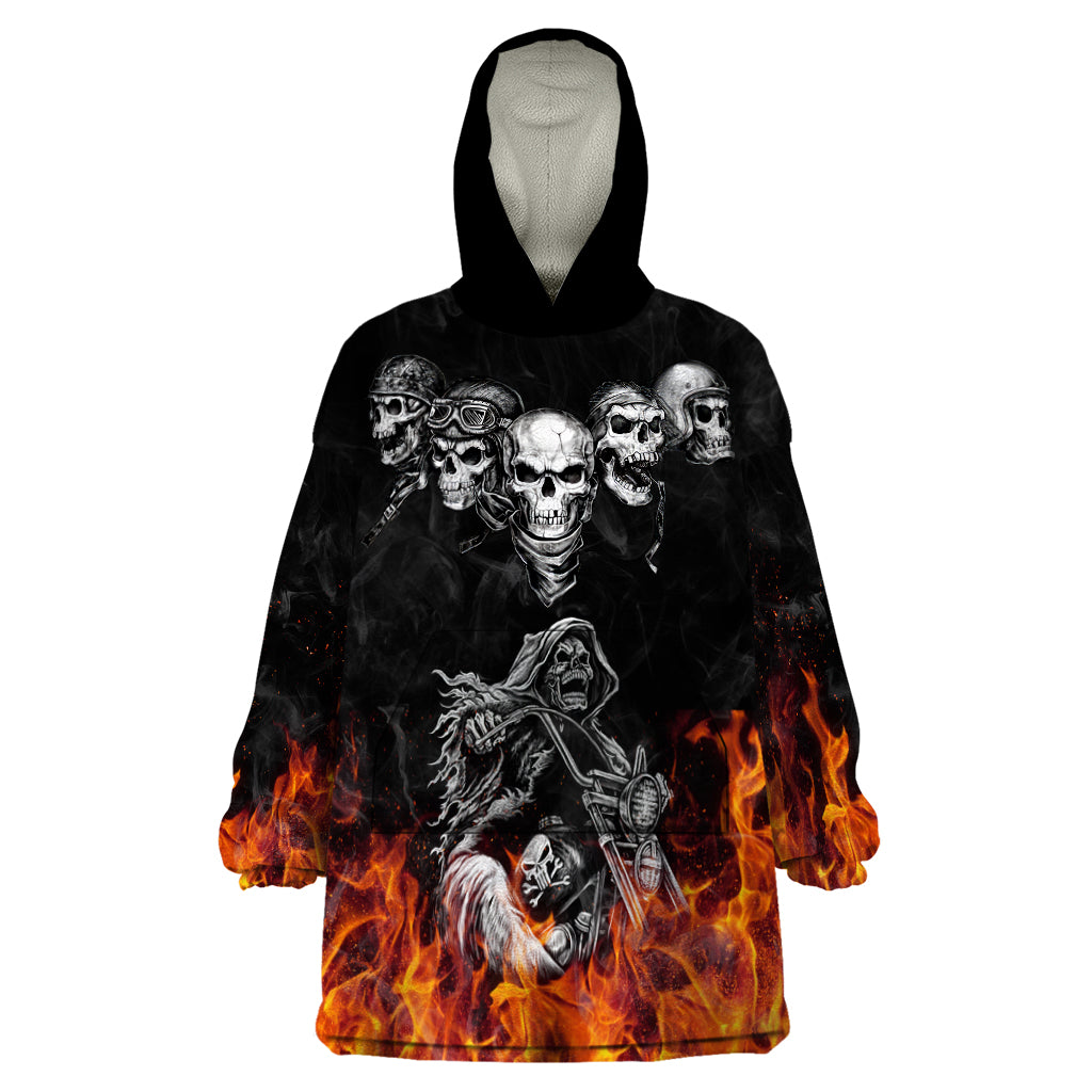 Skull Wearable Blanket Hoodie Five Skull With Motocycle DT01