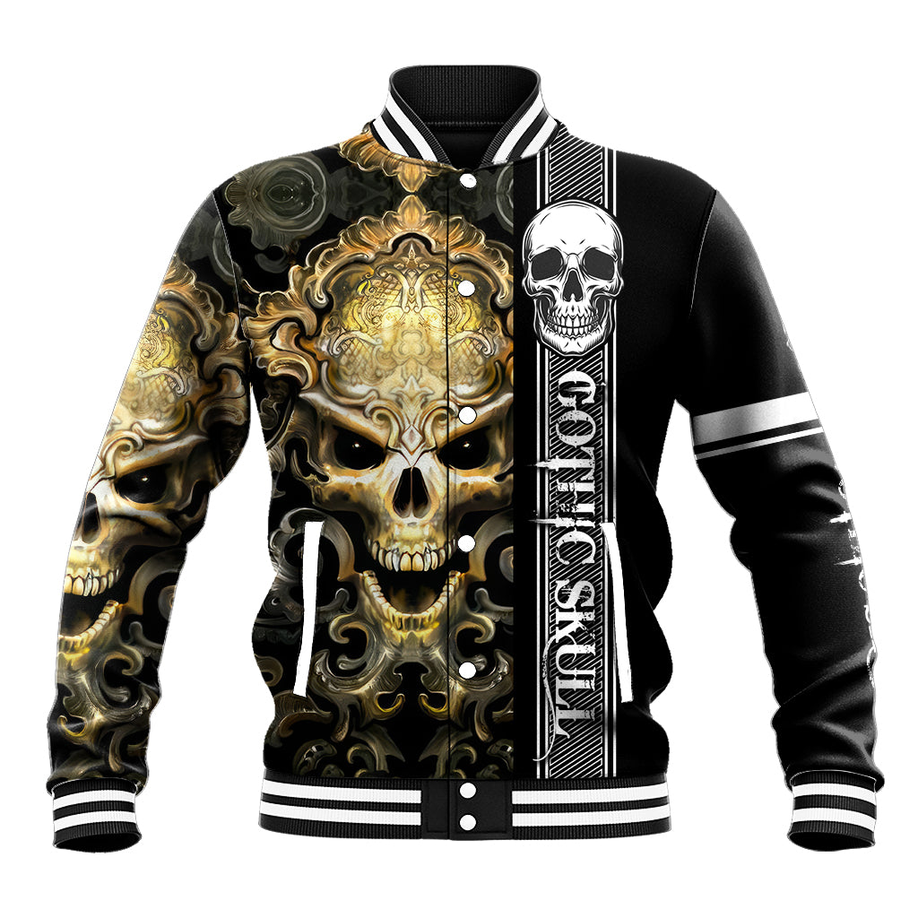 Golden Gothic Skull Baseball Jacket Embracing Ancient Elegance - Wonder Print Shop