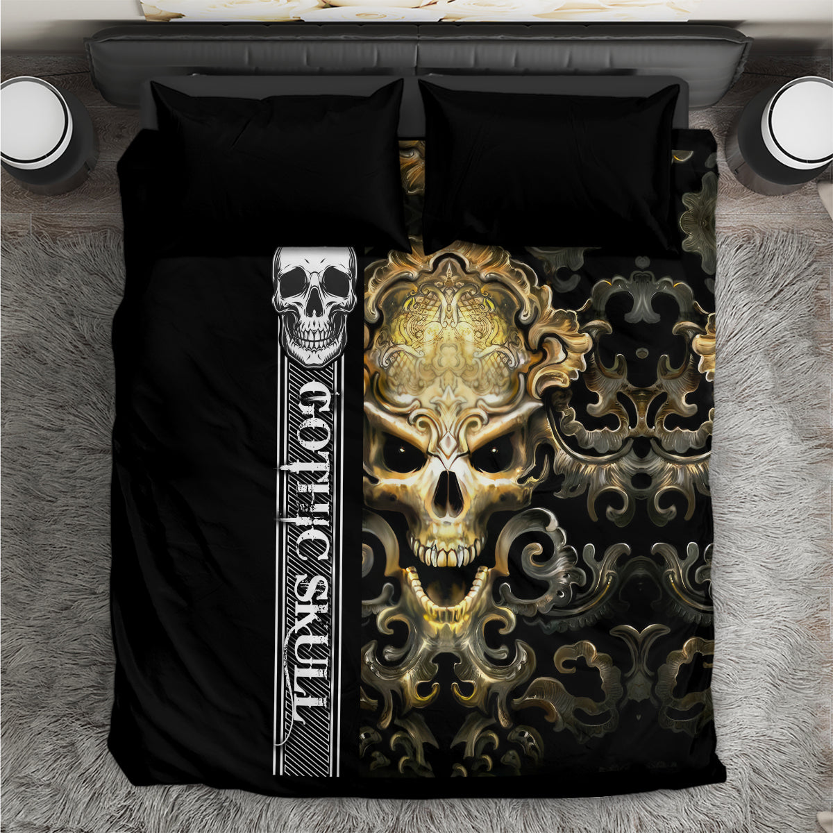 Golden Gothic Skull Bedding Set Embracing Ancient Elegance - Wonder Print Shop