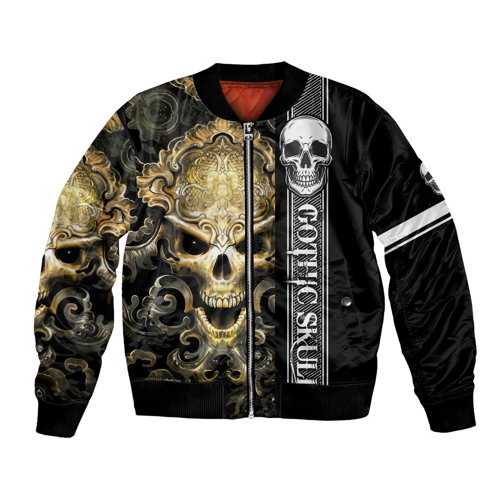 Golden Gothic Skull Bomber Jacket Embracing Ancient Elegance - Wonder Print Shop